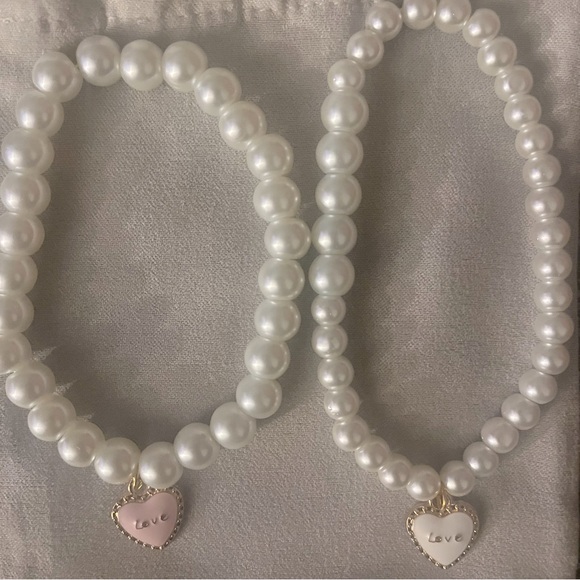 Pearl Stretch Charm Bracelets Handmade White Pink 2 - Picture 12 of 12